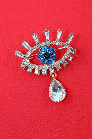 Zirkon taşlı mavi göz broş. Yaka iğnesi göz broş. Taşlı tasarım göz broş. Kadın broş. Göz broş.