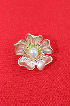 İncili zirkon taşlı pembe gül broş. Yaka iğnesi gül broş. İncili taşlı gül broş kadın broş. Gül broş