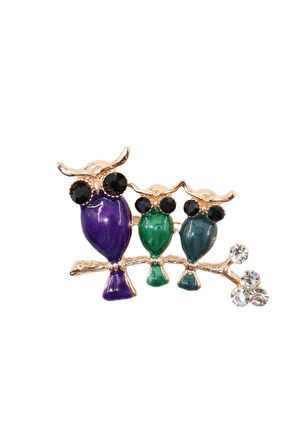 Baykuş ailesi broş. Yaka iğnesi baykuş broş. Taşlı baykuş broş. Kadın broş erkek broş. Baykuş broş.