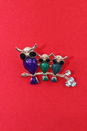 Baykuş ailesi broş. Yaka iğnesi baykuş broş. Taşlı baykuş broş. Kadın broş erkek broş. Baykuş broş.