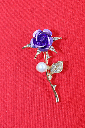 İncili zirkon taşlı mor gül broş. Yaka iğnesi gül broş. İncili taşlı gül broş kadın broş. Gül broş