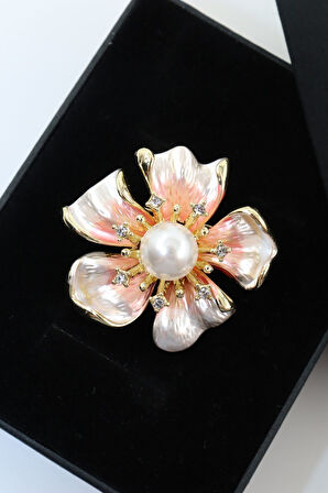 İncili zirkon taşlı beyaz gül broş. Yaka iğnesi gül broş. İncili taşlı gül broş kadın broş. Gül broş