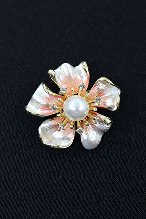 İncili zirkon taşlı beyaz gül broş. Yaka iğnesi gül broş. İncili taşlı gül broş kadın broş. Gül broş