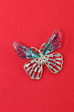 Taşlı kelebek broş. Yaka iğnesi kelebek broş. Taşlı tasarım kelebek broş. Kadın broş. Kelebek broş.
