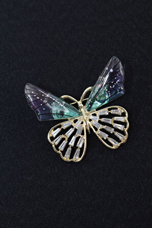 Taşlı kelebek broş. Yaka iğnesi kelebek broş. Taşlı tasarım kelebek broş. Kadın broş. Kelebek broş.