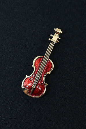 Kırmızı keman broş. Yaka iğnesi keman broş. Kadın broş, erkek broş. Broş. Keman broş.