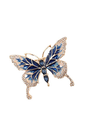 Taşlı mavi kelebek broş. Yaka iğnesi kelebek broş. Taşlı tasarım broş. Kadın broş. Kelebek broş