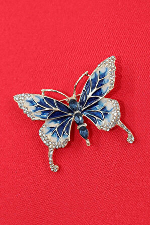 Taşlı mavi kelebek broş. Yaka iğnesi kelebek broş. Taşlı tasarım broş. Kadın broş. Kelebek broş