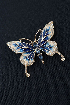 Taşlı mavi kelebek broş. Yaka iğnesi kelebek broş. Taşlı tasarım broş. Kadın broş. Kelebek broş
