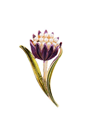 İncili mor lale broş. Yaka iğnesi lale broş. Tasarım mor lale broş. Kadın broş. Lale broş.