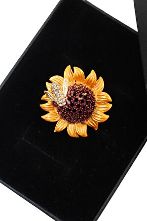 Arılı ayçiçeği broş broş. Yaka iğnesi ayçiçekli arılı broş. Kadın broş. Arı broş. Ayçiçeği broş.