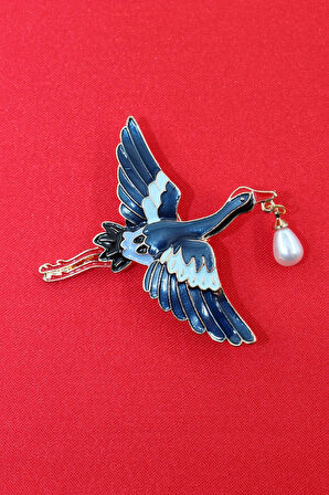 Kırmızı taçlı incili turna broş. Yaka iğnesi turna broş. Unisex. Erkek broş. Kadın broş. Turna broş.