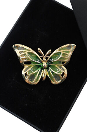 Yeşil gold kelebek broş. Yaka iğnesi kelebekli broş. Kadın broş. Erkek broş. Kelebek broş.