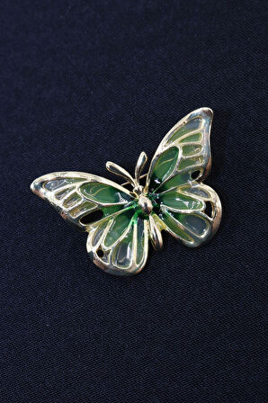 Yeşil gold kelebek broş. Yaka iğnesi kelebekli broş. Kadın broş. Erkek broş. Kelebek broş.