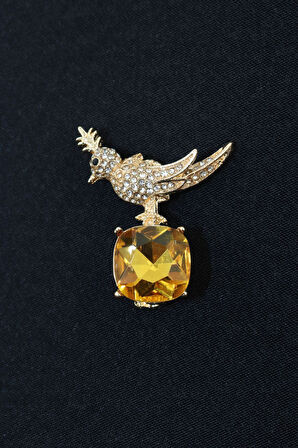 Zirkon taşlı anka kuş broş. Yaka iğnesi anka kuş broş. Taşlı anka broş. Kadın broş. Anka kuşu broş.