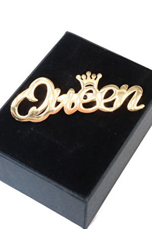 Çelik gold kraliçe broş. Yaka iğnesi queen broş. Çelik tasarım queen broş. Kadın broş. Kraliçe broş.