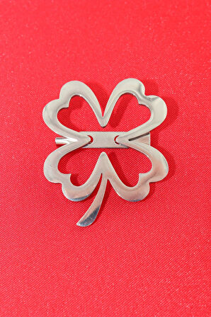 Çelik silver dört yaparaklı yonca broş. Yaka iğnesi yonca broş. Erkek broş. Kadın broş. Yonca broş.