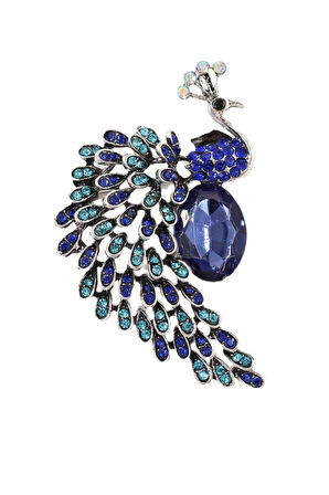 Safir tavus kuşu broş. Yaka iğnesi tavus kuşu broş. Taşlı tasarım broş. Kadın broş. Tavus kuşu broş.