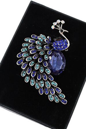 Safir tavus kuşu broş. Yaka iğnesi tavus kuşu broş. Taşlı tasarım broş. Kadın broş. Tavus kuşu broş.