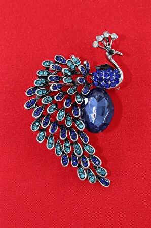 Safir tavus kuşu broş. Yaka iğnesi tavus kuşu broş. Taşlı tasarım broş. Kadın broş. Tavus kuşu broş.