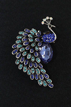 Safir tavus kuşu broş. Yaka iğnesi tavus kuşu broş. Taşlı tasarım broş. Kadın broş. Tavus kuşu broş.