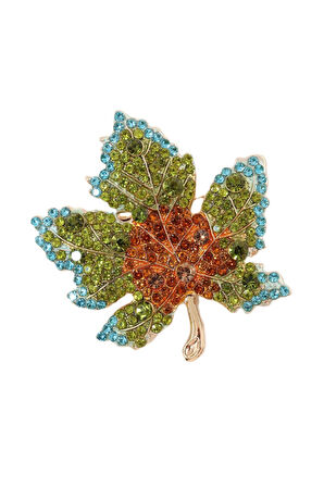 Zirkon taşlı akçaağaç yaprağı broş. Yaka iğnesi akçaağaç broş. Kadın broş. Akçaağaç yaprağı broş.