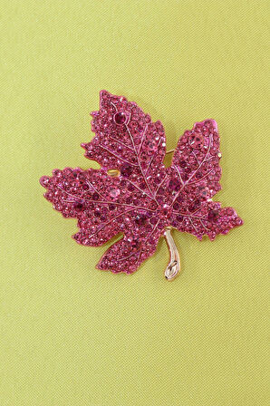 Zirkon taşlı akçaağaç yaprağı broş. Yaka iğnesi akçaağaç broş. Kadın broş. Akçaağaç yaprağı broş.