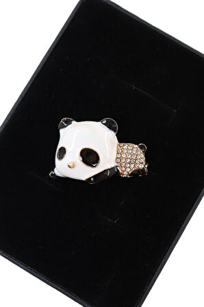 Yavru panda broş. Yaka iğnesi panda broş. Zirko taşlı tasarım panda broş. Kadın broş. Panda broş.