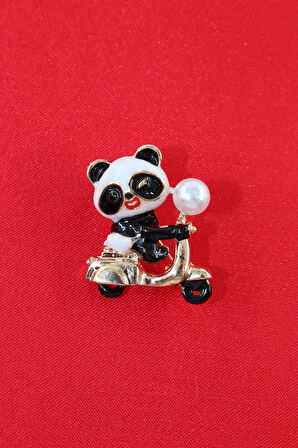 Yavru panda broş. Yaka iğnesi panda broş. Zirko taşlı tasarım panda broş. Kadın broş. Panda broş.