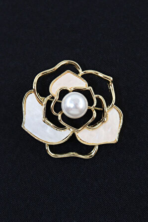 Sedef incili gül broş. Yaka iğnesi gül broş. Tasarım sedef incili gül broş. Kadın broş. Gül broş.