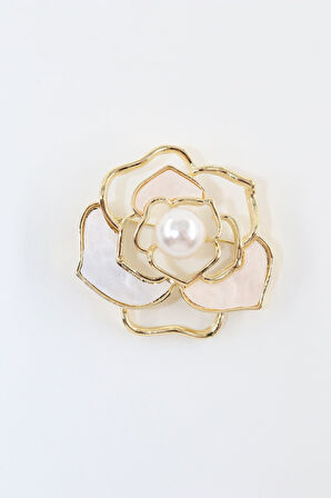 Sedef incili gül broş. Yaka iğnesi gül broş. Tasarım sedef incili gül broş. Kadın broş. Gül broş.