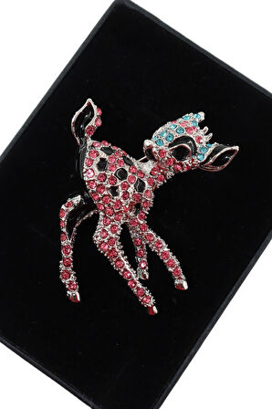 Yavru ceylan broş. Yaka iğnesi ceylan broş. Zirkon taşlı ceylan broş. Kadın broş. Ceylan broş broş.