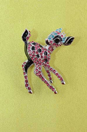 Yavru ceylan broş. Yaka iğnesi ceylan broş. Zirkon taşlı ceylan broş. Kadın broş. Ceylan broş broş.