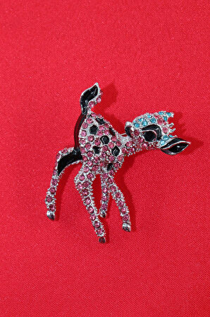 Yavru ceylan broş. Yaka iğnesi ceylan broş. Zirkon taşlı ceylan broş. Kadın broş. Ceylan broş broş.