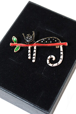 Kedi broş. Yaka iğnesi kedi broş. Tasarım kedi broş. Kadın broş. Erkek broş. Siyah kedi broş.