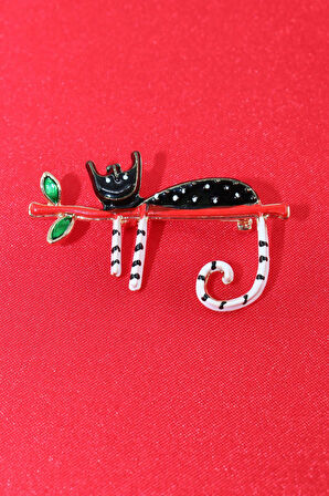 Kedi broş. Yaka iğnesi kedi broş. Tasarım kedi broş. Kadın broş. Erkek broş. Siyah kedi broş.