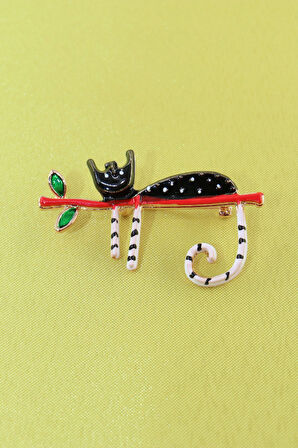 Kedi broş. Yaka iğnesi kedi broş. Tasarım kedi broş. Kadın broş. Erkek broş. Siyah kedi broş.