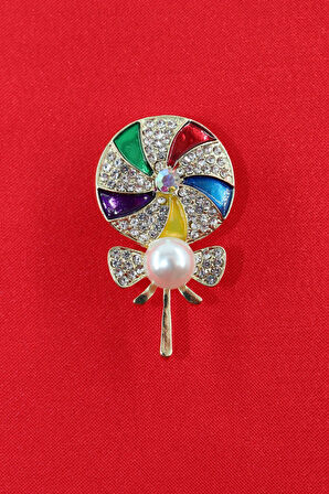 Lolipop şekeri incili broş. Yaka iğnesi lolipop broş. Taşlı tasarım broş. Kadın broş. Lolipop broş.