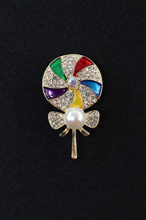 Lolipop şekeri incili broş. Yaka iğnesi lolipop broş. Taşlı tasarım broş. Kadın broş. Lolipop broş.