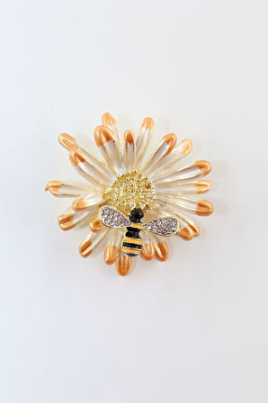Arılı papatya broş. Yaka iğnesi papatya broş. Taşlı arılı broş. Kadın broş. Arı broş. Papatya broş.