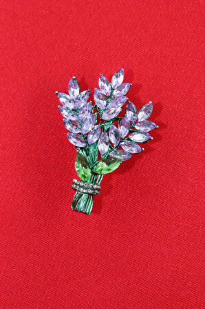 Lavanta çiçeği broş. Pırlanta taşlı lavanta broş. Yaka iğnesi lavanta broş. Kadın broş. Lavanta broş
