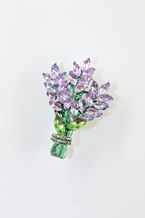 Lavanta çiçeği broş. Pırlanta taşlı lavanta broş. Yaka iğnesi lavanta broş. Kadın broş. Lavanta broş