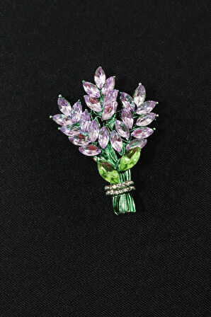 Lavanta çiçeği broş. Pırlanta taşlı lavanta broş. Yaka iğnesi lavanta broş. Kadın broş. Lavanta broş
