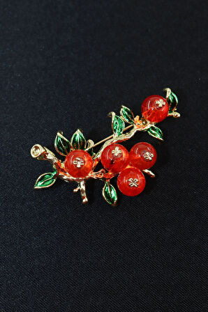 Cennet hurması broş. Yaka iğnesi cennet hurması broş. Tasarım cennet hurması broş. Kadın broş.