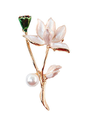 İncili zambak broş. Yaka iğnesi zambak çiçeği broş. Tasarım incili broş. Kadın broş. Zambak broş.