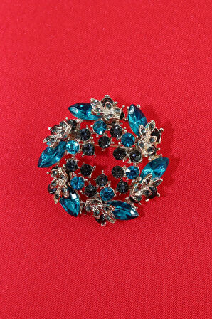 Turkuaz pırlanta broş. Yaka iğnesi pırlanta broş, Taşlı tasarım broş. Kadın broş. Pırlanta broş.