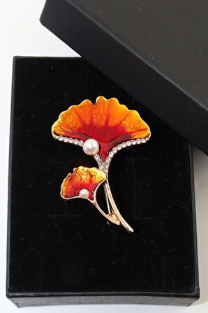 Ginkgo yaprağı incili taşlı broş. Yaka iğnesi broş. Kadın broş. Çiçek broş. Ginkgo broş. Gold broş.