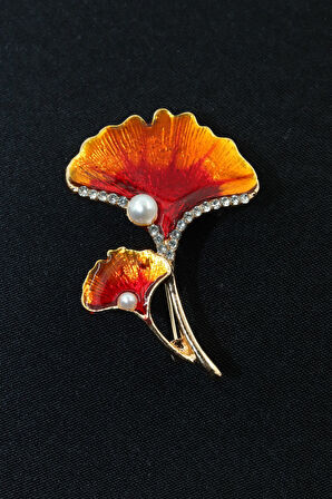 Ginkgo yaprağı incili taşlı broş. Yaka iğnesi broş. Kadın broş. Çiçek broş. Ginkgo broş. Gold broş.