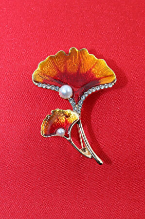 Ginkgo yaprağı incili taşlı broş. Yaka iğnesi broş. Kadın broş. Çiçek broş. Ginkgo broş. Gold broş.