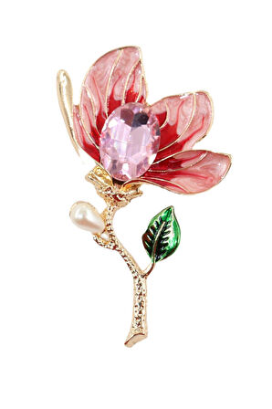 İncili Lilyum çiçeği broş. Yaka iğnesi pırlanta taşlı lilyum çiçeği broş. Kadın broş. Lilyum broş.